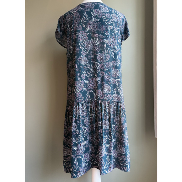 Garnet Hill Teal Floral Paisley V-neck Fit & Flare Dress Lined Pockets 12 Boho - Picture 13 of 16